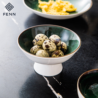 Bol à pied en céramique FENN, design haut de gamme, glaçure réactive, pour crème glacée, fruits, salades, service traiteur, décoratif, en porcelaine