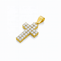 Colgante de Cruz Cristiano Hecho a Mano en Oro Amarillo de 14K para Mujer, con Circonita Cúbica AAA, Sin Níquel