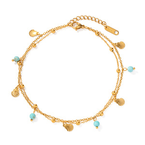 ERESI Summer INS Double chevillère moderne en acier inoxydable plaqué or 18 carats, anti-ternissement, avec pierre turquoise, bijou de plage et de <span class=keywords><strong>piscine</strong></span> - Product Image 5
