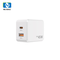 Chargeur rapide GaN 45W avec 2 ports Type-C PD3.0 & QC3.0, design pliable, emballage écologique pour téléphones mobiles et appareils intelligents