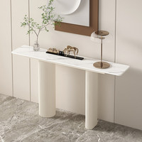 Table console de style crème, luxe léger, haut de gamme, avec plateau en dalle de roche et structure métallique, pour entrée, salon, meuble de rangement moderne