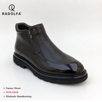 Sepatu Bot Kulit Sapi Hitam Pria dengan Lapisan Bulu Termal, Ritsleting di Bagian Luar, Tanpa Tali, Sol Tebal, Grosir Ekspor RADOLFA