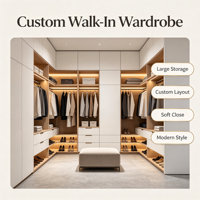 Système de dressing moderne sur mesure en MDF avec éclairage LED intégré, organisateur de grande capacité, îlot central écologique