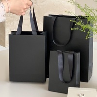 Sacs en papier personnalisés avec logo, durables, noirs, faits à la main, de luxe, écologiques, pour bijoux et lunettes, avec poignées en ruban