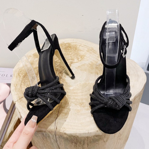 Sandalias de Tacón con Tiras y Lazo Hecho a Mano con Pedrería para Mujer, Moda Verano 2025 - Product Image 4