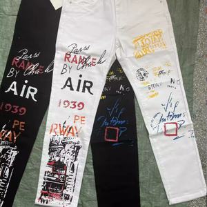 Pantalones Vaqueros de Moda Urbana para Hombre, Color Negro y Blanco, Estampado Personalizado de Diseñador, Pantalones Punk Ajustados de Mezclilla Hip-Hop - Product Image 6