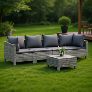 Ensemble de salon de jardin gris 5 places en rotin, mobilier d'extérieur au design contemporain - Product Image 3