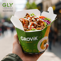 Boîte à nouilles pour kebab doner en kraft de qualité alimentaire, imprimée sur mesure, 16 oz, 32 oz, conteneur en papier à fermeture automatique pour emporter, pour riz, pâtes