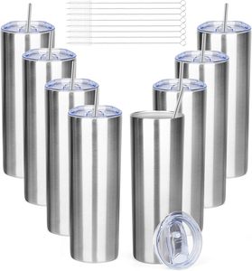 ชุดแก้วน้ำสแตนเลสทรงกระบอกคลาสสิกขนาด 20 ออนซ์ ผนังสองชั้นสุญญากาศ เป็นมิตรกับสิ่งแวดล้อม พร้อมฝาปิดและหลอดดูด สำหรับเดินทางและใช้ในออฟฟิศ - Product Image 1