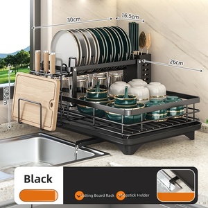 Égouttoir à vaisselle à 2 niveaux en acier au carbone avec plateau coulissant, organisateur de comptoir pour assiettes, bols et tasses de cuisine - Product Image 6