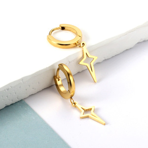 Pendientes de Aro con Forma de Estrella, de Acero Inoxidable Dorado, para Mujer, Pendientes Geométricos de Moda - Product Image 1