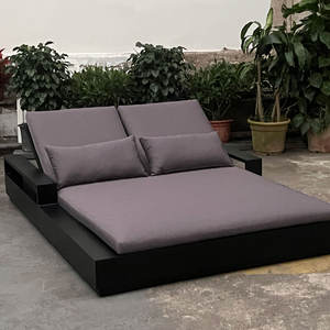 Furnitur luar ruangan semua cuaca logam hitam Modern poolside tempat tidur ganda kursi santai kursi malas aluminium luar ruangan - Product Image 3
