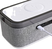 Multifunktionaler tragbarer Lautsprecher mit 15W kabellosem Ladegerät, Wecker, RGB-Farb-LED-Licht, Schreibtischlampe und FM-Radio