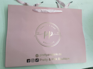 Sac en papier rose de luxe 230g 250g avec ruban, sac de shopping avec logo personnalisé - Product Image 3