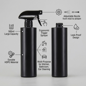 Bouteille pulvérisateur vide en HDPE noir de 500 ml avec gâchette, rechargeable, pour cuisine, salle de bain, nettoyage de voiture – Bouteille pulvérisateur en plastique vide - Product Image 1
