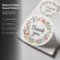 Autocollants de remerciement floraux circulaires, étiquettes auto-adhésives dessinées à la main avec plantes et fleurs, autocollants ronds en rouleau