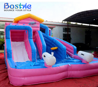 Parc aquatique gonflable rose et bleu à deux voies avec toboggan, pistolets à eau et piscine, en PVC, installation facile