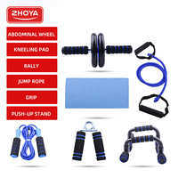 ZHOYA Ensemble d'Exercices à Domicile Portable 7-en-1 : Bandes de Résistance Musculaire, Tapis de Genou, Corde à Sauter, Roues Abdominales