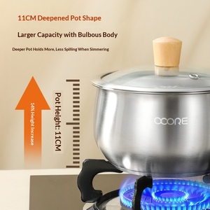<span class=keywords><strong>Casserole</strong></span> en acier inoxydable 304 avec couvercle, poignée en bois massif, fond triple épaisseur, compatible <span class=keywords><strong>induction</strong></span>, pot à lait et à sauce - Product Image 2