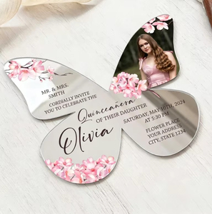 Custom Butterfly Quinceanera Invitation <b>Acrylic</b> <b>Mirror</b> Card Personalized Photo Invitation for Sweet 15 Party - Product Image 1