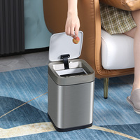 Poubelle intelligente ELPHECO à capteur d'induction carré en acier inoxydable avec couvercle automatique pour la maison, le bureau, le salon, la salle de bain et les toilettes