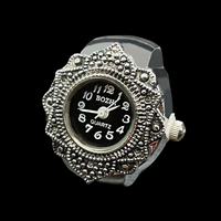 Montre-bague numérique plaquée argent véritable en gros, montre minimaliste, montre-bague à cadran noir en acier, mini montre pour femme, anneaux de montre pour doigts
