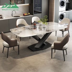 Tavolo da Pranzo di Lusso Italiano Wayon in Pietra Microcristallina con Gambe Incrociate, Set Moderno per Piccoli Appartamenti - Product Image 4