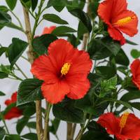 Arbre d'hibiscus artificiel de 150 cm, fleurs rouges, plante artificielle en pot pour la décoration de la maison, du jardin, du patio, intérieur et extérieur