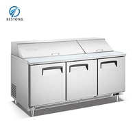 Réfrigérateur commercial en acier inoxydable pour bar à salades, double température, refroidissement par air, comptoir de préparation de pizzas, buffet, vitrine, refroidissement direct