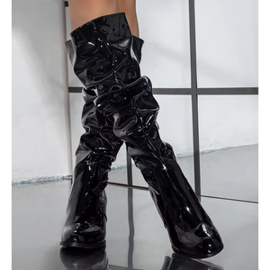 Bottes longues en cuir PU de haute qualité pour femmes, bottes à la mode au-dessus du genou, bottines pointues pour l'extérieur - Product Image 3