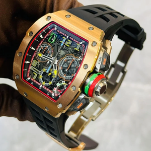 Luxury 65-01 Carbon Fiber Titanium Case 18K Rose Gold Men’s Racing Style Chronograph Watch with Rubber Strap Factory Wholesale - Product Image 6