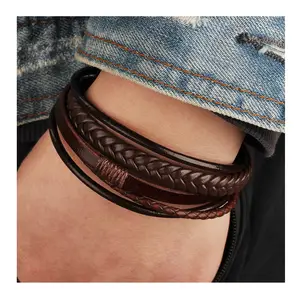 Hot Deals Etnische Stijl Sieraden Armband Magnetische Sluiting Koeienhuid Multi-Layer Gevlochten Heren Lederen Armband/