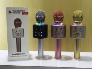 Giá Bán Buôn Home Đảng Cầm Tay <span class=keywords><strong>Microphone</strong></span> Loa Không Dây MIC Hỗ Trợ TF USB Led Light Karaoke V6 <span class=keywords><strong>Microphone</strong></span> Không Dây - Product Image 4