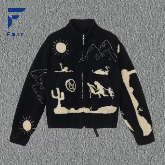 Custom Luxury Digital Printing Warm-up Fleece Bomber Jacket Stylish Customized Pattern Insulation Outdoor Fleece Coat