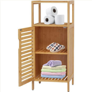 Moderno Mueble Vertical de Bambú para Baño, Organizador de Artículos del Hogar, Estante para Especias con Puerta, Fácil de Instalar - Product Image 2