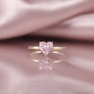 Gioielli personalizzati in oro reale in tinta unita 10K 14K 18K Solitaire VVS diamanti taglio cuore rosa Moissanite anelli da donna - Product Image 1