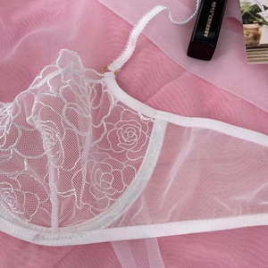 Floral <b>See</b> <b>Through</b> Women Bra Brief Set Underwire Back Closure Sexy Transparent Lingerie Nightwear - Product Image 6