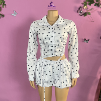 HR26022 Tenues pour femmes automne-été, shorts, ensemble 2 pièces, ensemble décontracté mignon, shorts à bulles, ensemble 2 pièces à pois pour femmes