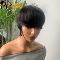 Perruque en cheveux humains naturels vierges non traités, courte, avec frange, sans colle, dentelle HD, pour vente en gros