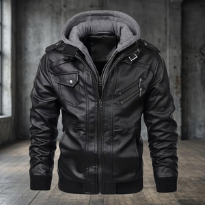 Veste de moto en cuir PU pour homme Single Star Traders, doublure en coton respirant, fermeture à bouton unique, coupe-vent, hiver, noir, slim - Product Image 1