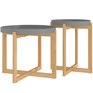 Rustic wooden stacking end table 2pcs coffee table set corner table for living room furniture