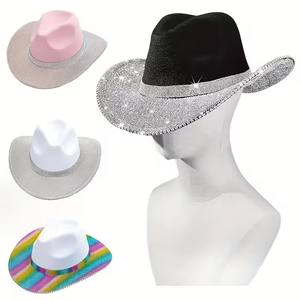 HLC Fabricant pour Strass Cowboy Cowgirl Chapeau Décoration USA Drapeau National Bling Argent Mariée Fête Cadeaux pour Musique <span class=keywords><strong>Concert</strong></span> - Product Image 3