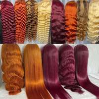 Perruques en cheveux humains multicolores, Deep Wave / Body Wave / Bone Straight, Perruques colorées tendance bordeaux, orange, blond pour femmes