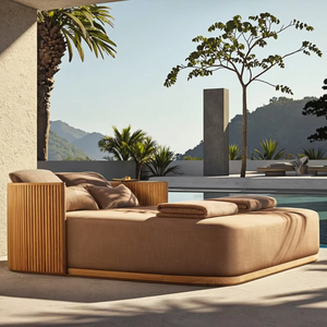 Lettino Prendisole e Sedia da Spiaggia in Legno di Teak con Baldacchino per Piscina, <span class=keywords><strong>Hotel</strong></span> o Villa, Stile Bali - Product Image 3
