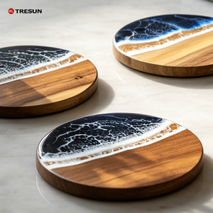 Resin Crafts Natural Wood Epoxy Resin <b>Coaster</b>, Handcrafted Ocean Beach Style Drink <b>Coaster</b>&Cheese Board for Tabletop&Home Decor - Product Image 3