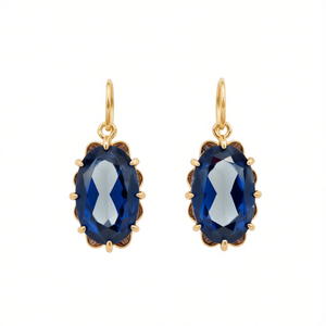 Boucles d'oreilles pendantes en cristal bleu marine E2037, serties de griffes en or 18 carats, classiques pour femmes, à porter au quotidien - Product Image 1