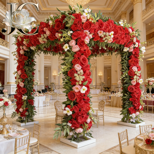 Arche de fleurs artificielles en soie rose blush, faite à la main, couleur douce, pour décoration de table de mariage, rangée de fleurs de table artisanale haut de gamme - Product Image 1