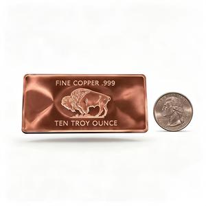 Barre de cuivre fin de 10 onces, rectangulaire, motif buffle, gravée et frappée, objet de collection artistique - Product Image 2
