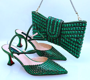 Navy Blue <b>Shoes</b> and Bag Sets Designer <b>Shoes</b> and Bags Matching Sets High End Temperament Full Diamond for <b>Lady</b> Women Slip-On - Product Image 5