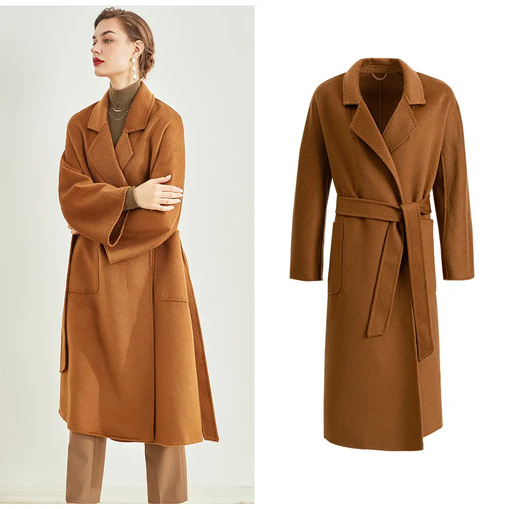Kadınlar için yüksek kalite katı kaşmir palto zarif lüks kış el yapımı özel uzun Wrap yün ceket